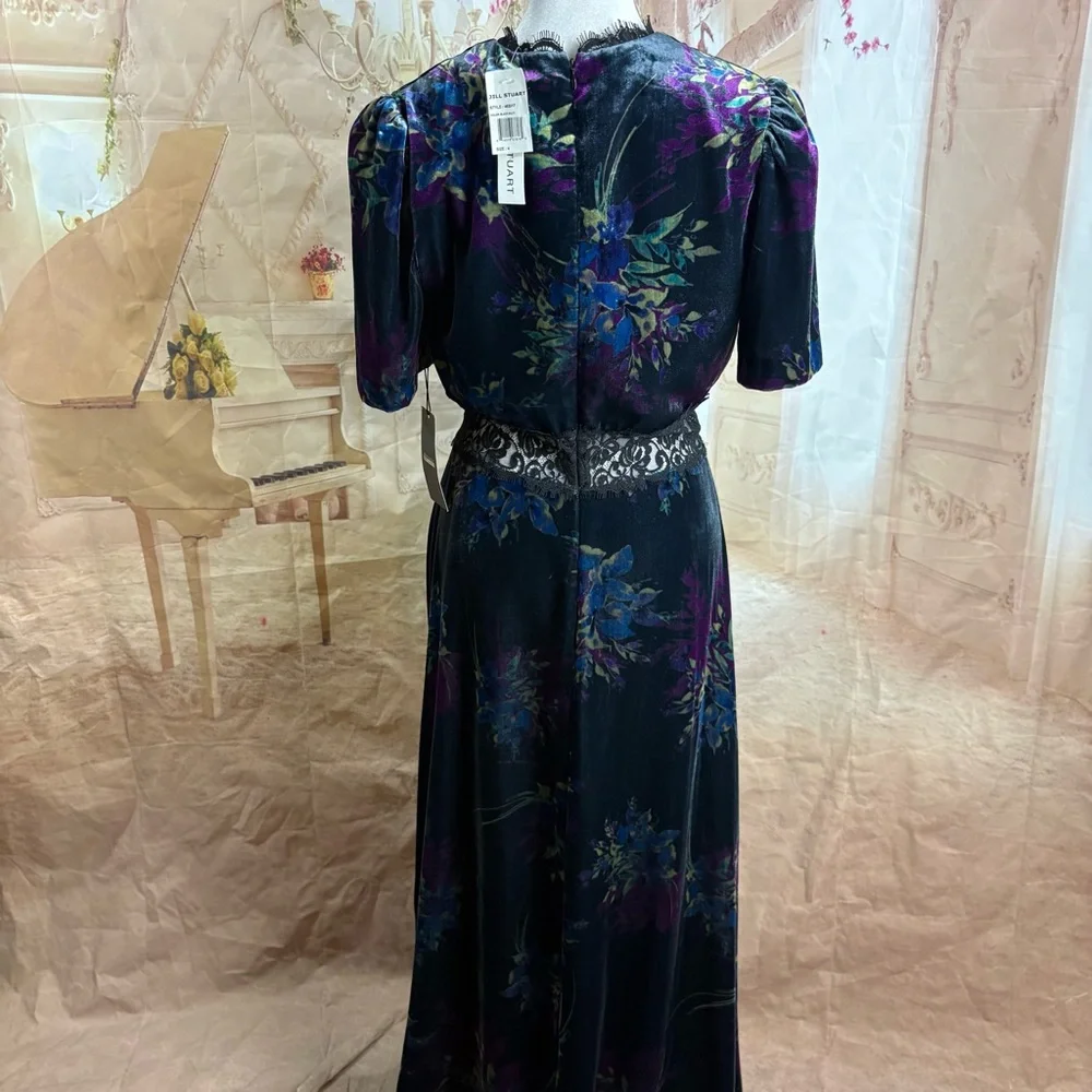 NEW Jill Stuart Women's Lace Inset Velvet Floral Maxi Dress - Picture 10 of 13